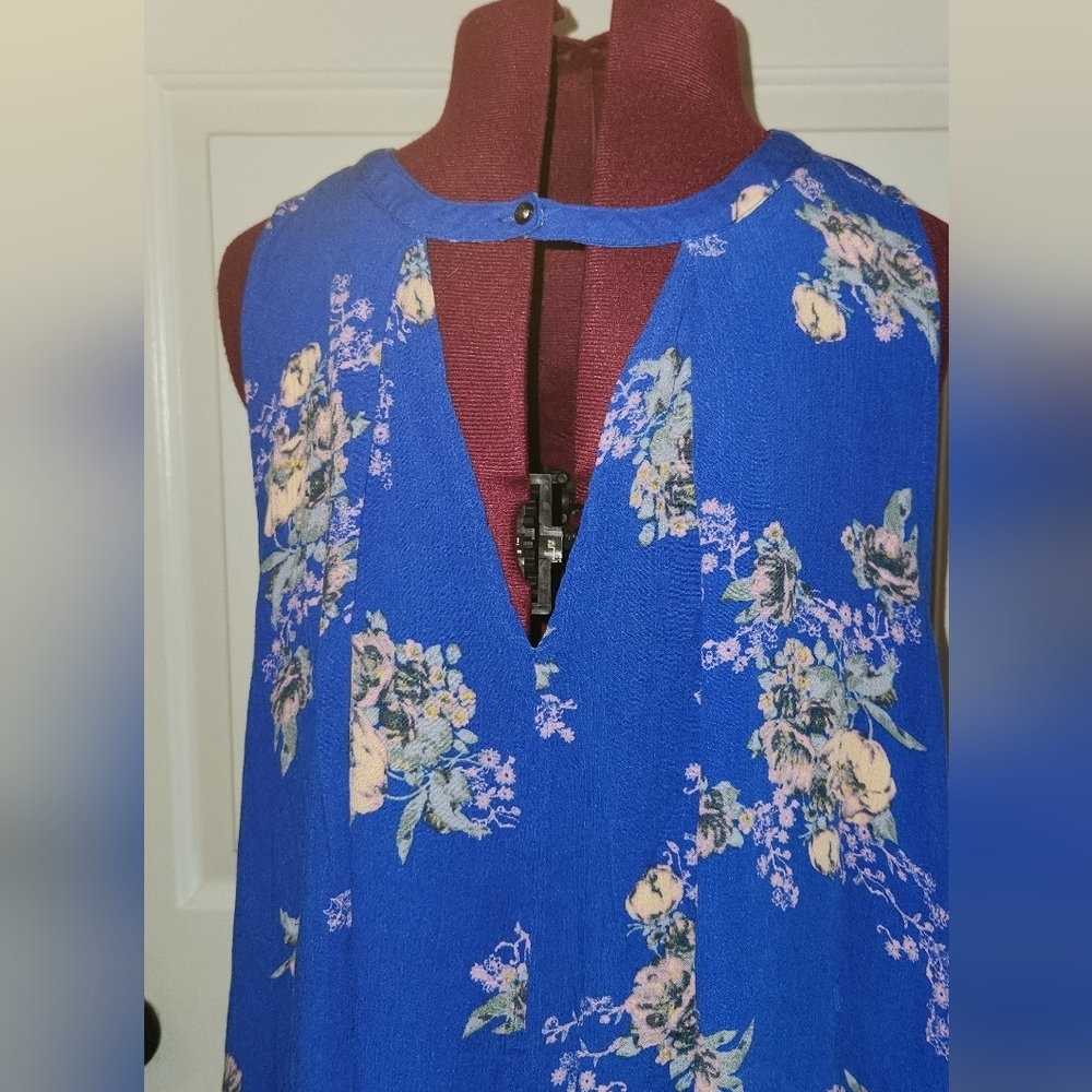 Free People Snap Out of It Blue Floral Medium Boho Tunic Dress - Picture 7 of 12
